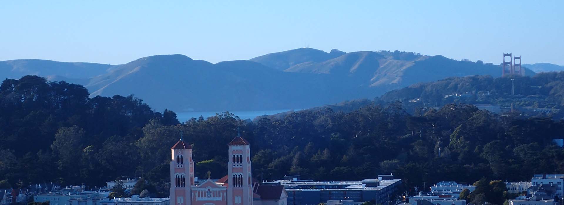 st ann church and golden gate bridge